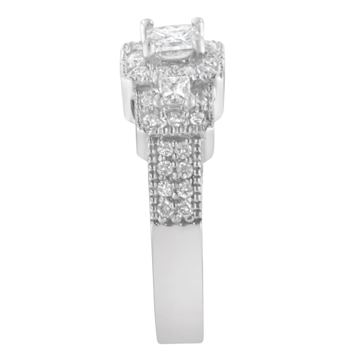 14K White Gold Round and Princess-Cut Diamond Ring (1 Cttw, H-I Color,
I1-I2 Clarity)