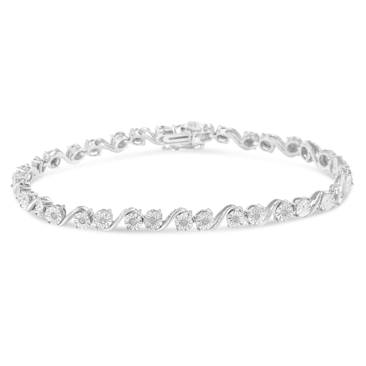 Sterling Silver 1/10ct TDW Diamond Link Bracelet (I-J,I3-Promo) - 7.25"