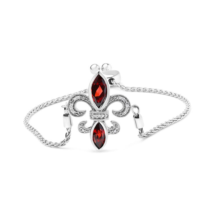 Sterling Silver Garnet and Diamond Accent Lariat 4”-10” Fleur De Lis
Adjustable Bolo Bracelet