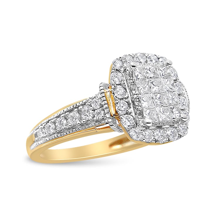 1.00ctw Round and Baguette Diamond 14K Yellow and White Gold Halo Ring