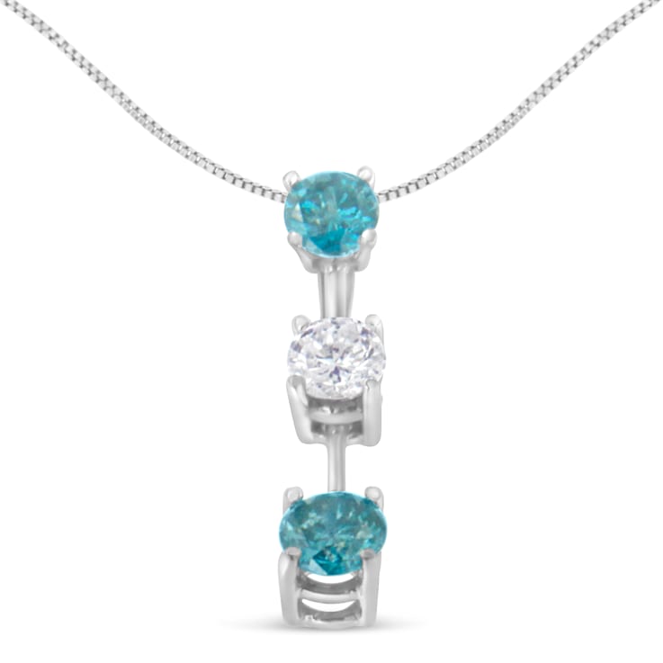 14K White Gold 1 1/3ctw White and Treated Blue Diamond Pendant With
Chain(H-I, SI2-I1)