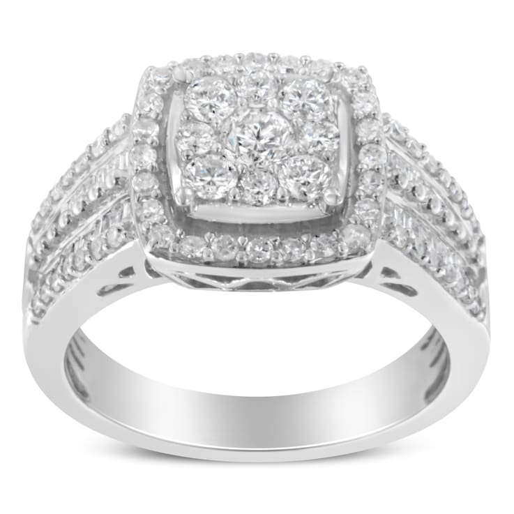 10K White Gold Diamond Cluster Ring (1 Cttw, H-I Color, I1-I2 Clarity) -
Size 7