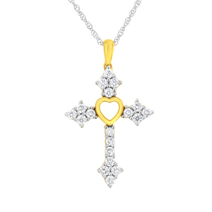 10k Yellow Gold Plated Sterling Silver 3/4 cttw Lab-Grown Diamond Cross
Pendant Necklace