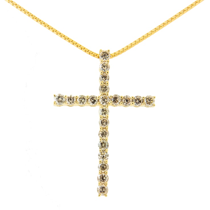 14K Yellow Gold Over Sterling Silver 1.0ctw Champagne Diamond Gold Cross
Pendant w\chain