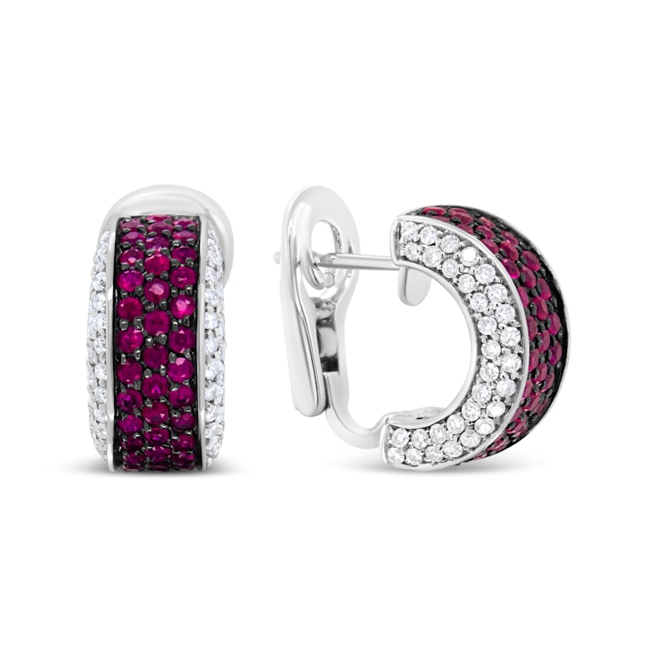 Black Rhodium Over 18K White Gold 3/4 Cttw Round Diamonds and Ruby
Huggie Hoop Earrings
