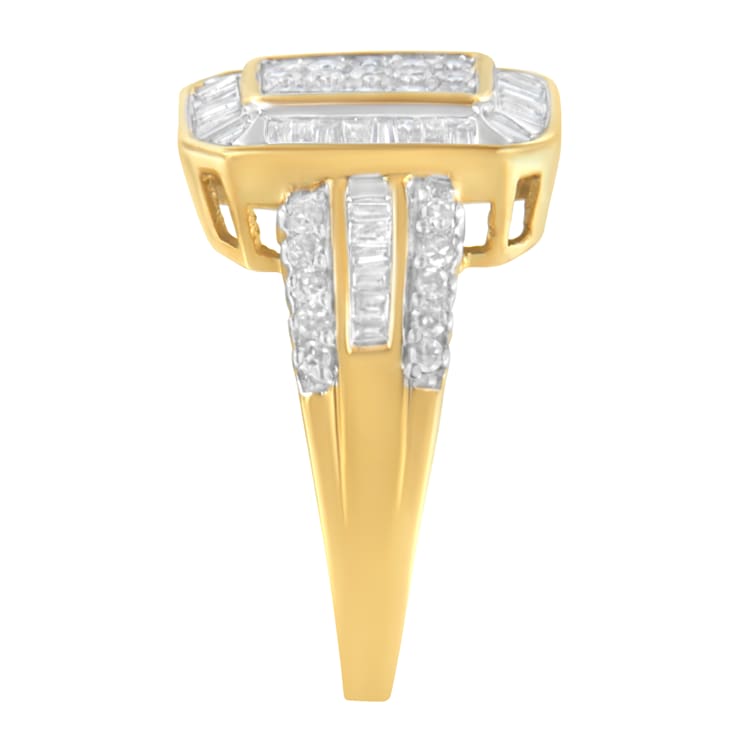 10K Yellow Gold Round and Baguette-Cut Diamond Cluster Ring (1.0 Cttw,
I-J Color, SI1-SI2 Clarity)