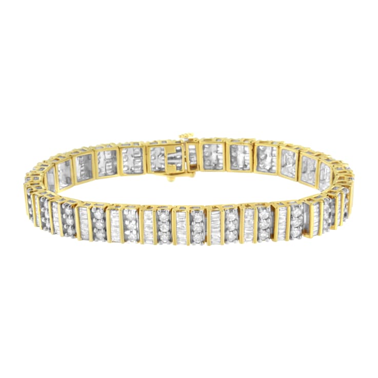 14K Yellow Gold 5.50ctw Round and Baguette-Cut Diamond Bracelet