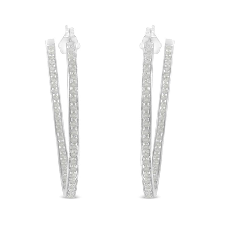 10K White Gold 1.0ctw Diamond Inside-Out Hoop Earrings