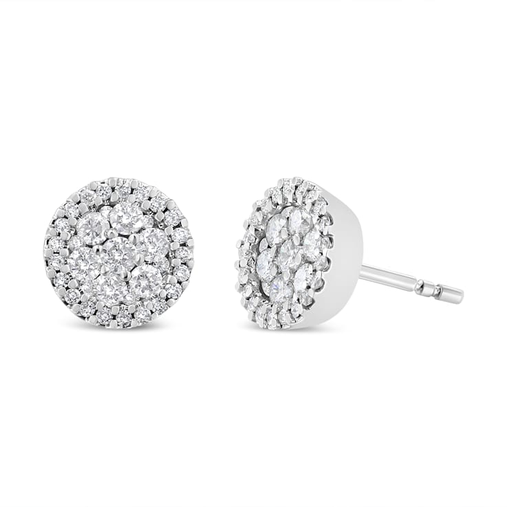14K White Gold 1.0ctw Brilliant-Cut Diamond Halo-Style Cluster Round
Button Stud Earrings