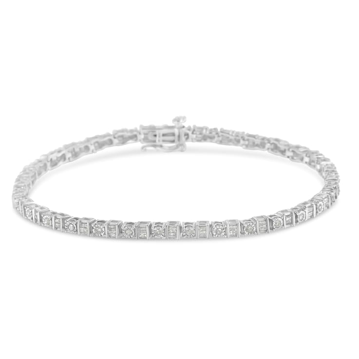 Sterling Silver 1.0 Cttw Diamond 7" Alternating Round and Square
Station Tennis Bracelet (I-J, I3)