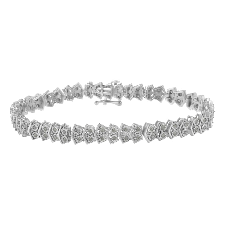 Sterling Silver 1.0ctw Diamond "Arrow" Shape Tennis Link Bracelet