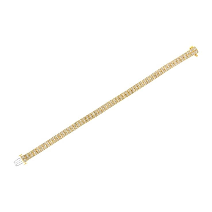 14K Yellow Gold Over Sterling Silver 3.0ctw Diamond Double Row Square
Milgrain Link Tennis Bracelet