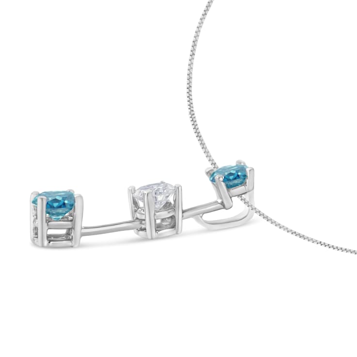 14K White Gold 1 1/3ctw White and Treated Blue Diamond Pendant With
Chain(H-I, SI2-I1)