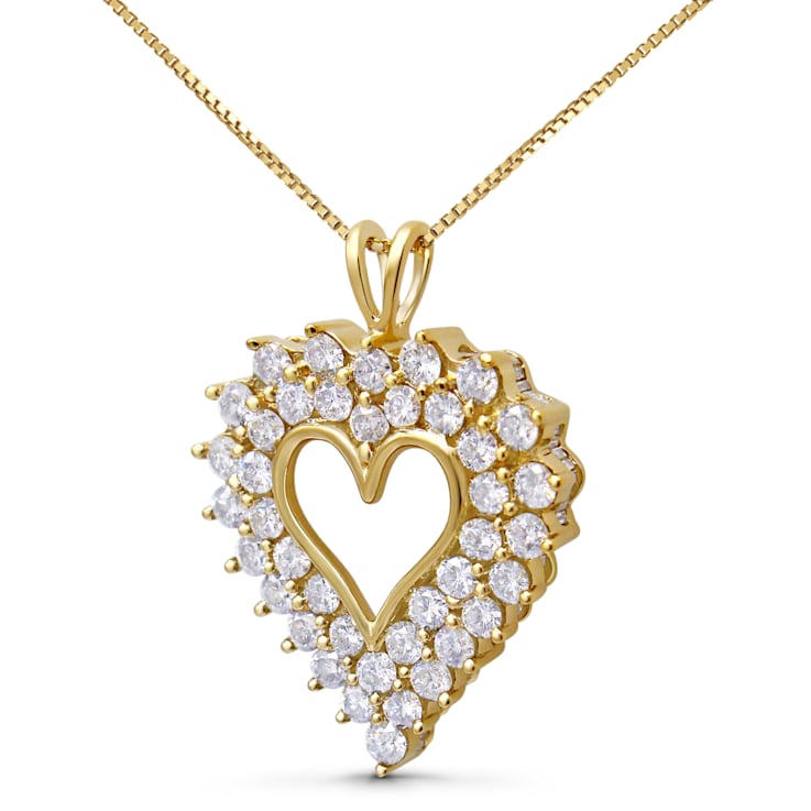 14K Yellow Gold Over Sterling Silver 4.0ctw Diamond Two Row Open Heart
18" Pendant w\chain