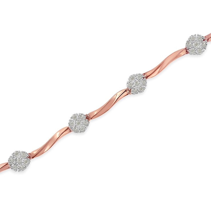 10K Rose Gold Over Sterling Silver 1.0ctw Diamond Floral Link Bracelet
(I-J Color,I3 Clarity)