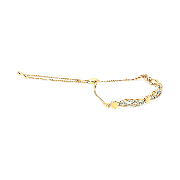 14K Yellow Gold Over Sterling Silver 1/10ctw Diamond Wave and Hearts
Bolo Bracelet 4"-10" Adjustable