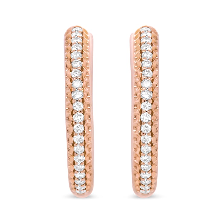 18K Rose Gold 1/3 Cttw Round Cut Diamond Hoop Earrings (F-G Color,
VS1-VS2 Clarity)