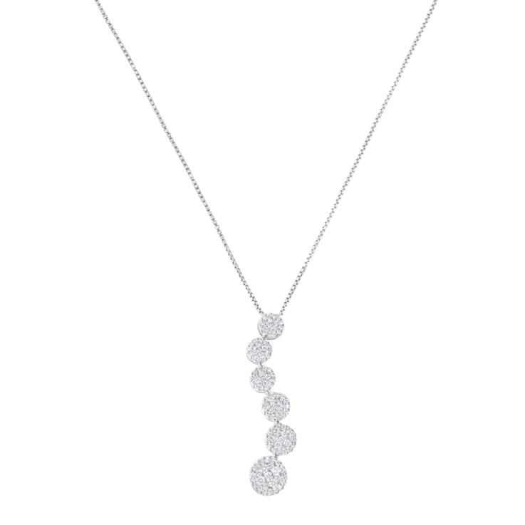 14K White Gold 1.0ctw Diamond Cluster Journey Pendant With Chain (H-I, I1-I2)