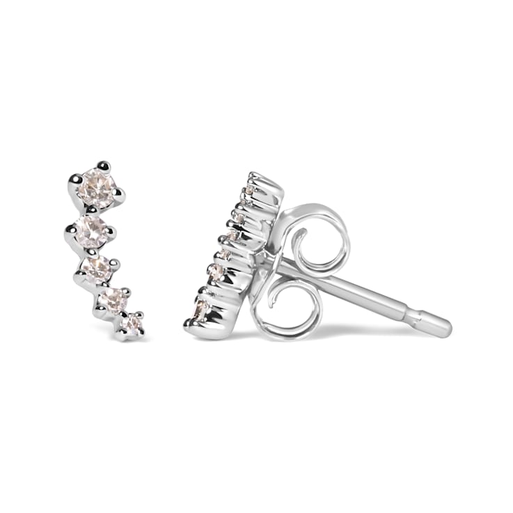 10K White Gold 1/10 Cttw Diamond Journey Style Climber Stud Earrings
(H-I Color, I1-I2 Clarity)
