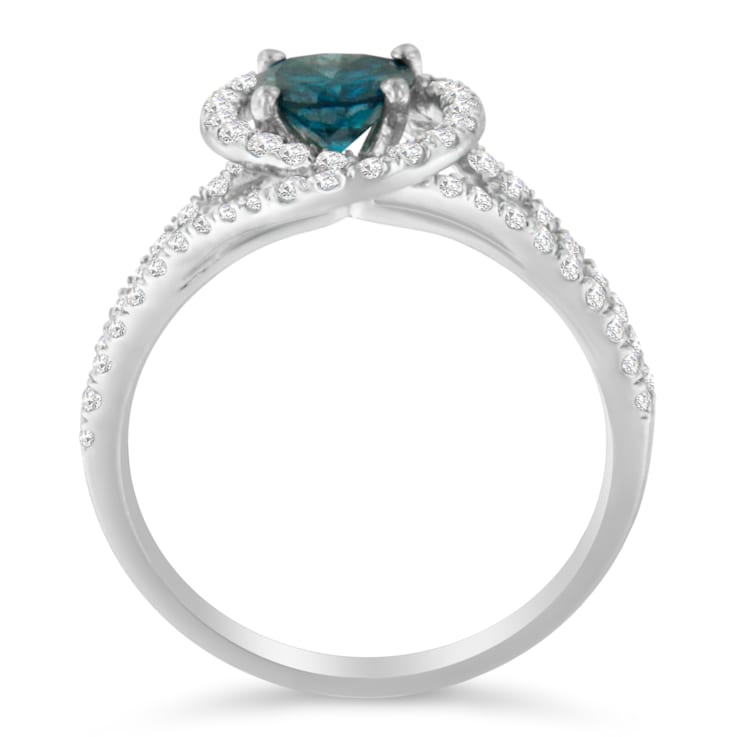14K White Gold 1-1/3ctw White & Blue Diamond Halo Ring (G-H and
Fancy Blue Color, SI2-I1 Clarity)