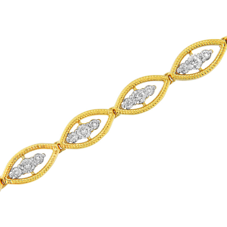 10K Yellow Gold Over Sterling Silver 1.0ctw Round Diamond Link Bracelet