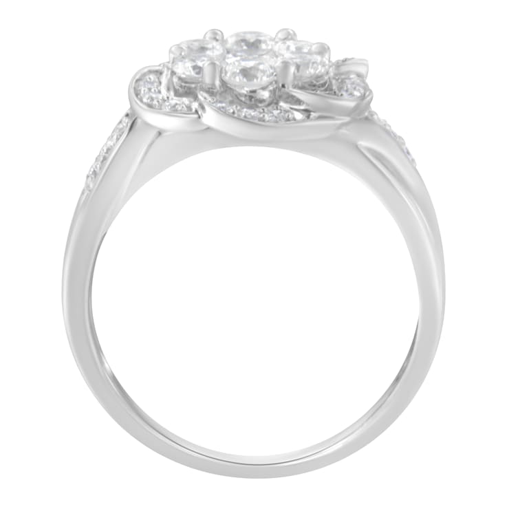 14K White Gold Floral Cluster Diamond Ring (1.0ctw, H-I Color, SI2-I1 Clarity)