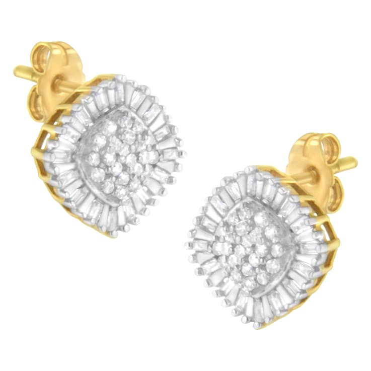 10K Yellow Gold 1/2ctw Diamond Cluster Cocktail Stud Earrings