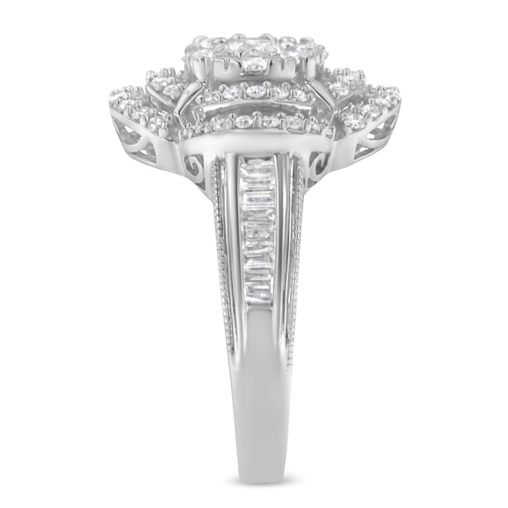 14K White Gold 1.0ctw Mixed Cut Diamond Floral Cluster Ring (H-I Color,
SI2-I1 Clarity)