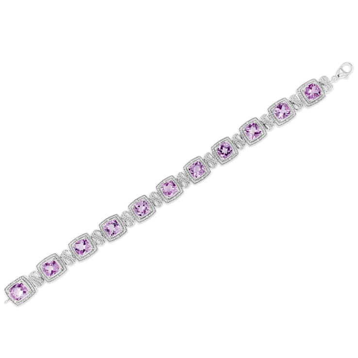 .925 Sterling Silver 7x7 mm Cushion Cut Amethyst and 1/10ctw Round
Diamond Tennis Bracelet