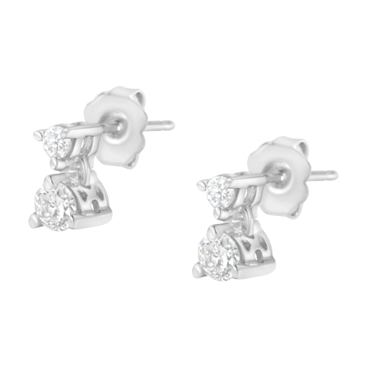 14K White Gold 1/2ctw Double Diamond Dangle Stud Earrings