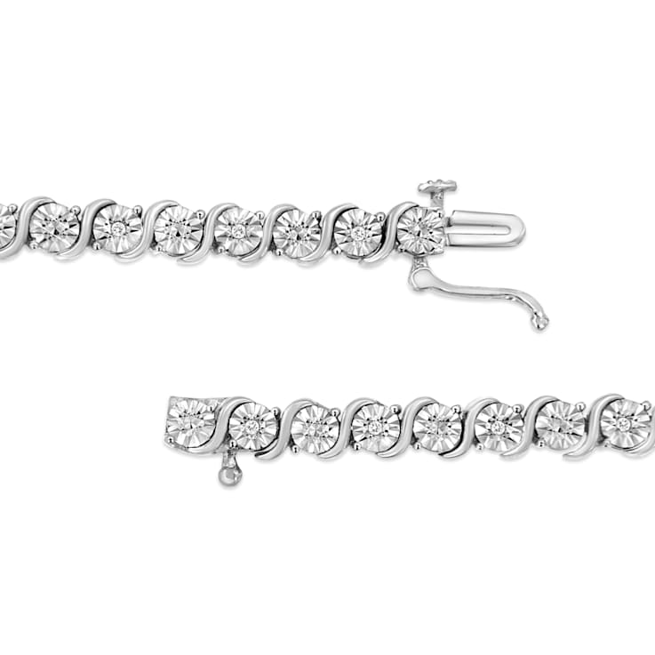 Rhodium Over Sterling Silver 1/10 Cttw Diamond "S" Tennis Bracelet