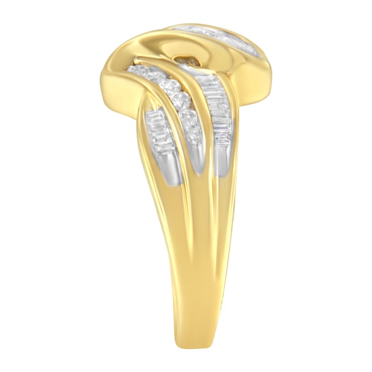 10K Yellow Gold 3/4ctw Channel Set Mixed Cut Diamond Bypass Ring (J-K
Color, I1-I2 Clarity)