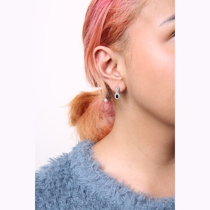 Sterling Silver 4.5 x 3mm Pear Sapphire Gemstone and Diamond Accent
Infinity Drop Stud Earrings