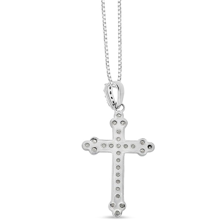 Sterling Silver 1/4ctw Round-Cut Diamond Cross 18" Pendant
w\chain(I-J Color, I3-Promo Quality)