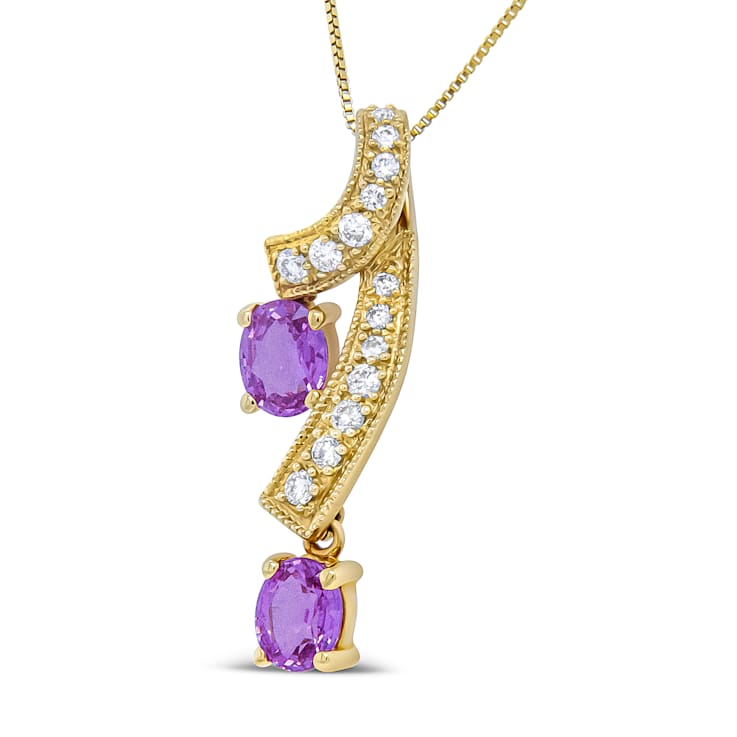 14K Yellow Gold 6x4mm Oval Pink Sapphire and 1/5ctw Round Diamond
Pendant w\chain