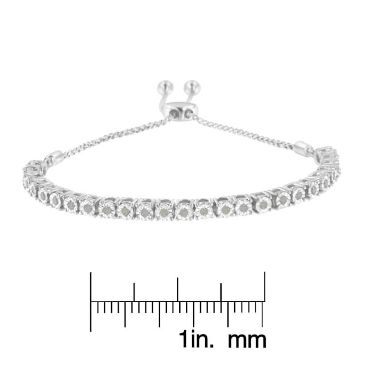 Rhodium Over Sterling Silver 1/4ct. TDW Diamond Bolo Bracelet