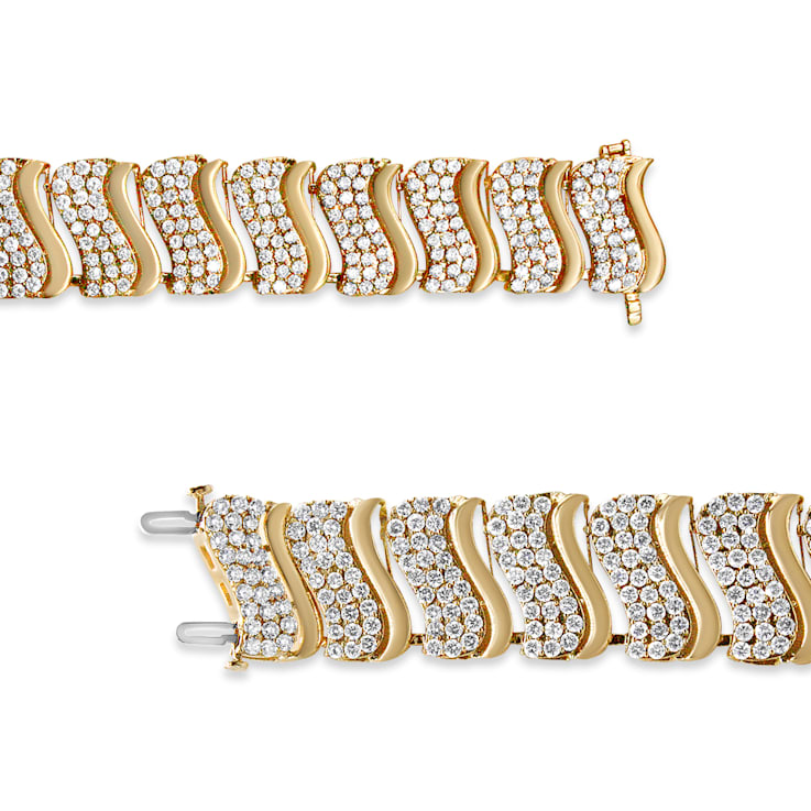 14K Yellow Gold 15.0 Cttw Diamond Chevron Wave 7.25" Inch Link
Bracelet (J-K Color, I1-I2 Clarity)