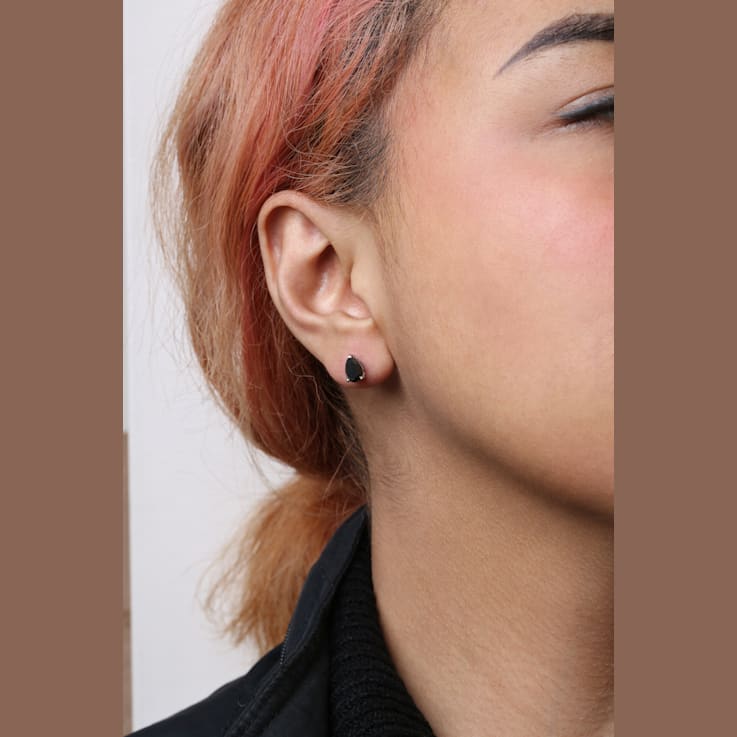 14K White Gold 1/2 Cttw Treated Black Pear Shaped Solitaire Diamond 3
Prong Stud Earrings