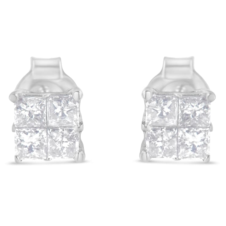 10K White Gold Diamond Stud Earrings 3/4ctw