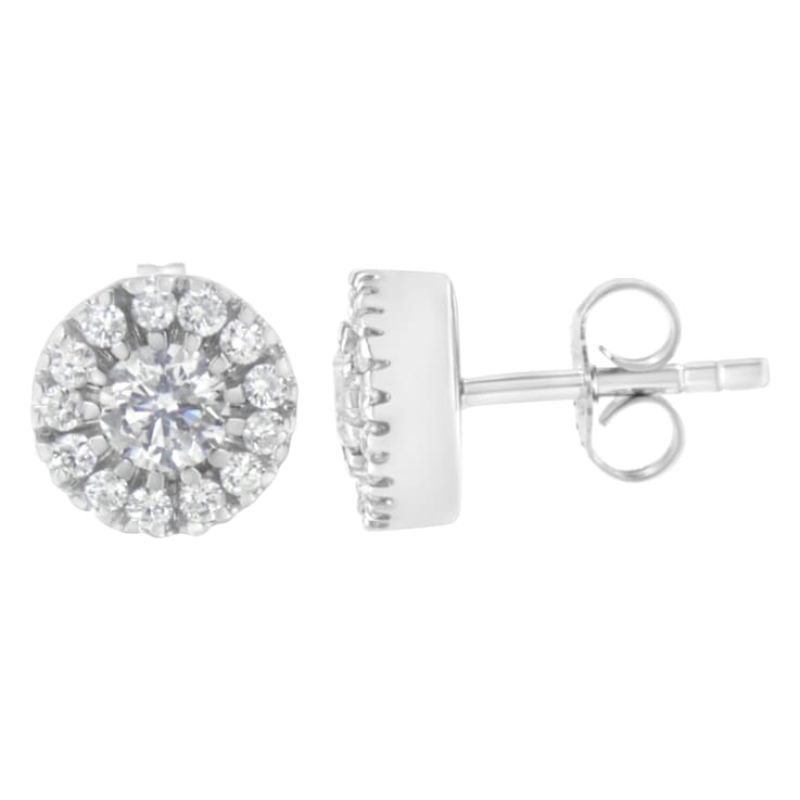 14k White Gold 1.0ctw Diamond Halo Stud Earrings