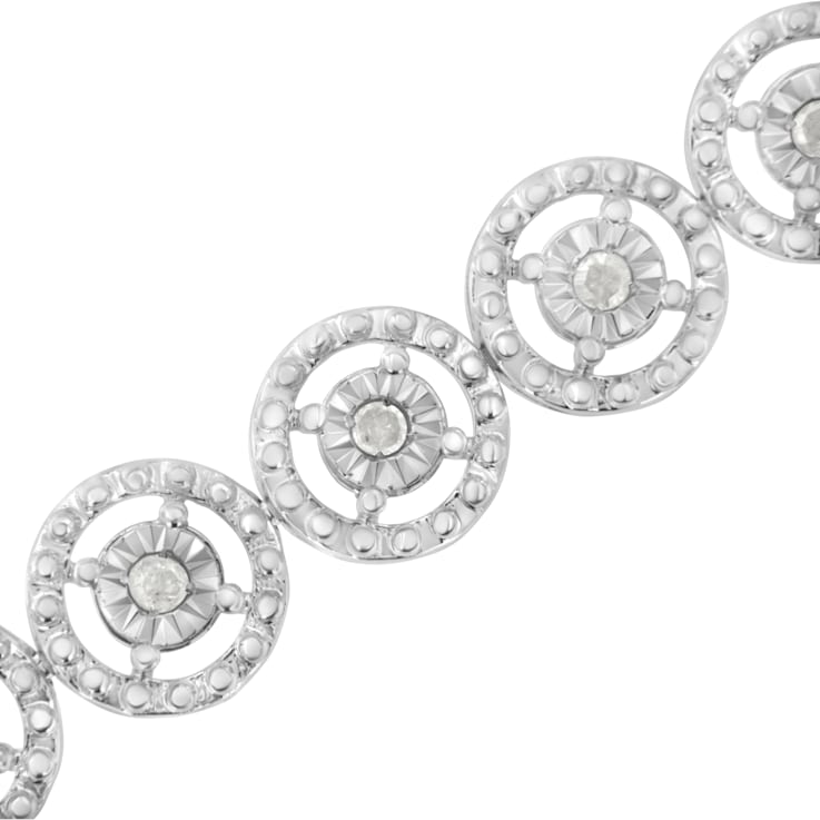 Sterling Silver 1.0ctw Diamond Nested Circle Miracle Set Open Wheel
7" Fashion Link Bracelet