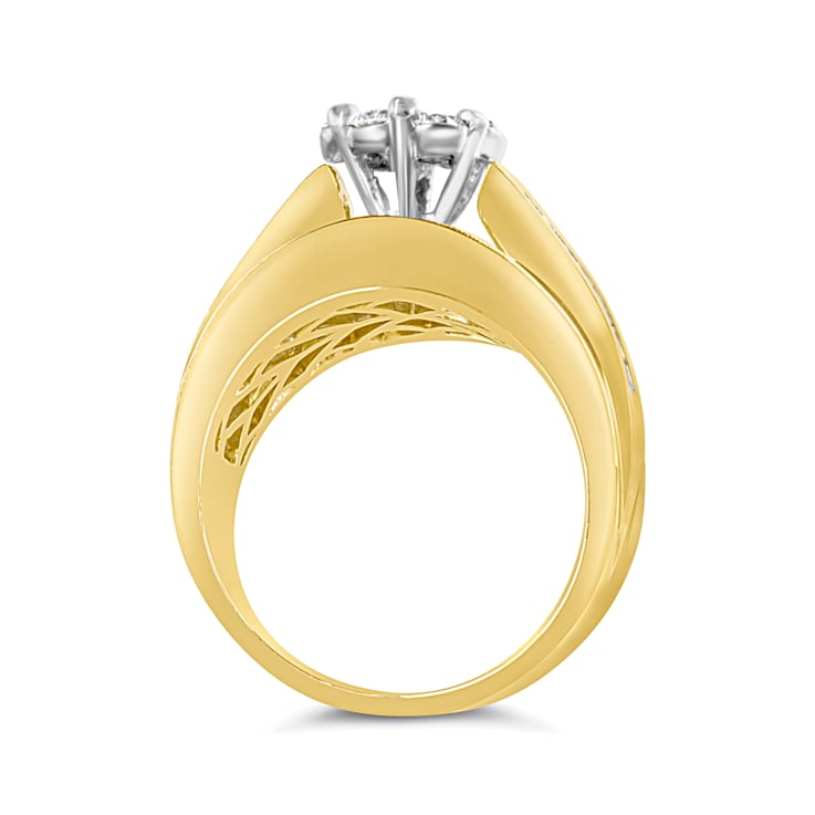 14K Yellow Gold 2-1/3ctw Diamond Cluster Band Engagement Ring &
Wedding Band Set Size 7
