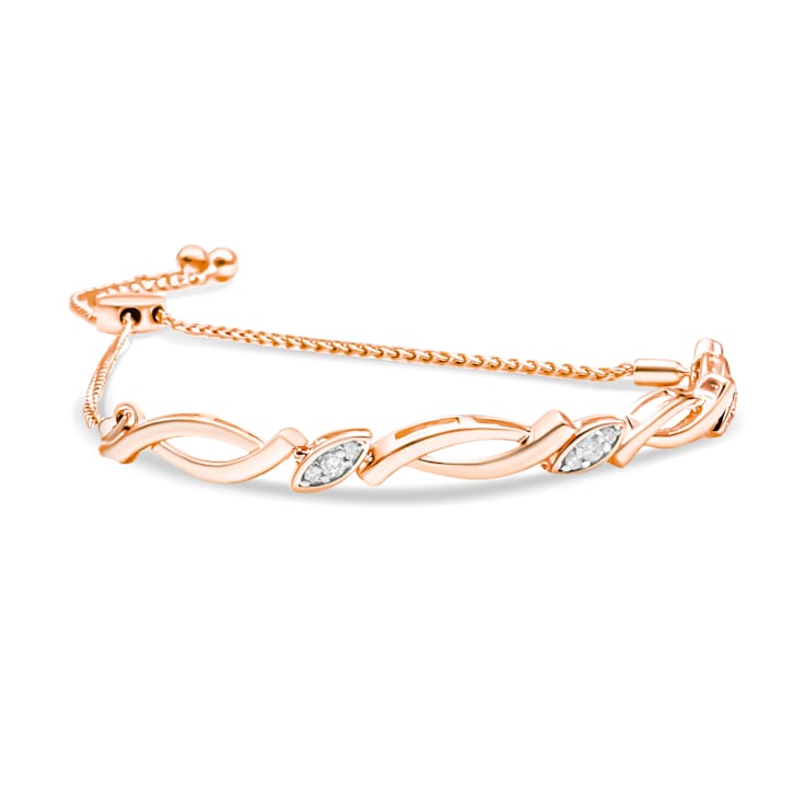 14K Rose Gold Over Sterling Silver Diamond Accent Alternating Bolo
Bracelet - 6" to 9" Adjustable