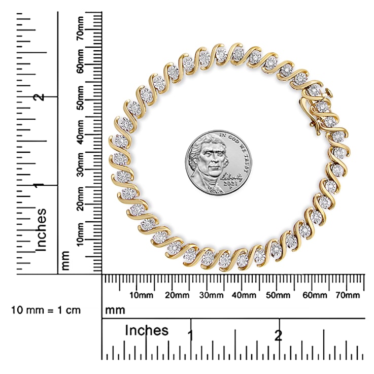 0.50ctw Round White Diamond 10K Yellow Gold Over Sterling Silver Tennis Bracelet