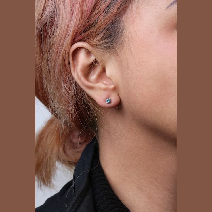14K White Gold 1/2 Cttw Aqua Blue Diamond Screw-Back 4-Prong Classic
Stud Earrings