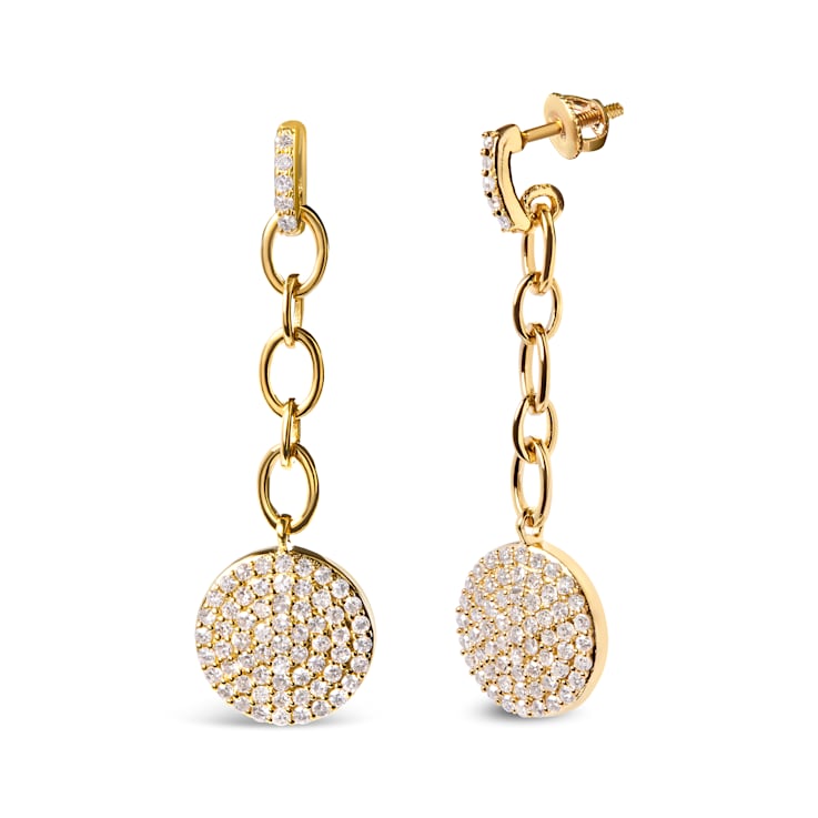 18K Yellow Gold Plated .925 Sterling Silver 1.0ctw Diamond Composite
Cluster Dangle Chain Earrings