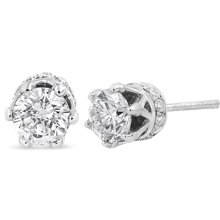 2.00ctw Round 14K White Gold Prong-Set Diamond Crown Stud Earring