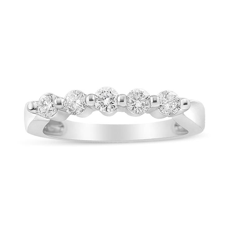14K White Gold 1/2ctw Round-Cut 5-Stone Diamond Ring (H-I Color, SI1-SI2 Clarity)