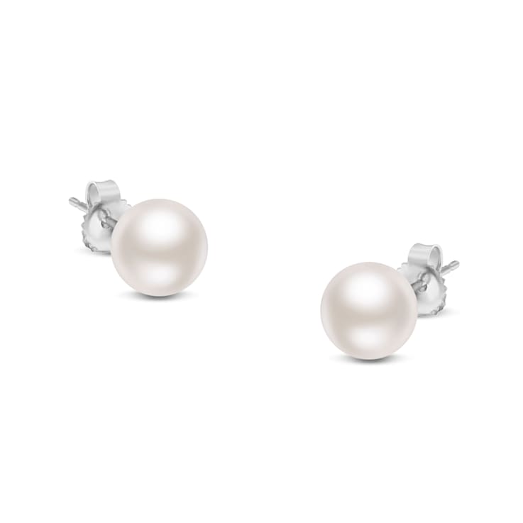 7.0-7.5MM Saltwater Akoya Cultured White Pearl 14K White Gold Stud Earrings