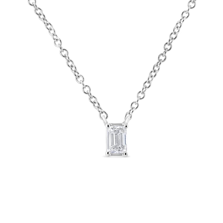 14K White Gold 1/3ctw Emerald Shape Solitaire Diamond 18" Necklace
(G-H Color, VS2-SI1 Clarity)